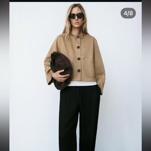 Nwot Zara FAUX SUEDE JACKET camel collarless winter spring blogger casual $118